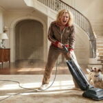 Celebrities vacuuming inside of their large mansions.