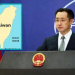China foreign male minister on stage speaking on President Trump buying Greenland.