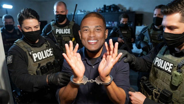 Former CNN host Don Lemon being arrested by masked federal agents inside of his home.