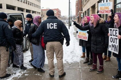 ICE agents arresting Somalis in Minnesota as white female protesters scream at them.