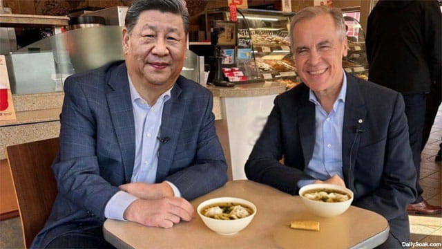 Mark Carney and Xi Jinping in China Chinese restaurant.