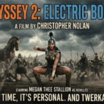 Parody poster of Christopher Nolan's The Odyssey movie with a twerking Megan Thee Stallion.