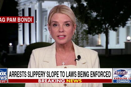 Blonde female Attorney General Pam Bondi on Fox News.