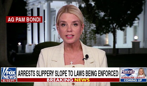 Blonde female Attorney General Pam Bondi on Fox News.