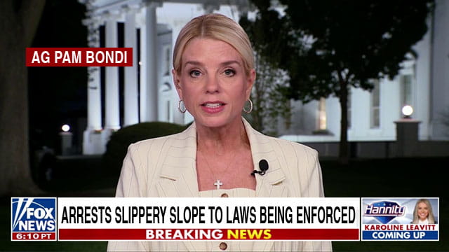 Blonde female Attorney General Pam Bondi on Fox News.