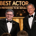 Republican RINOs Mike Johnson and John Thune receiving a Golden Globe award.