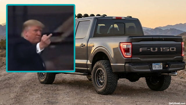 President Donald Trump giving a middle finger to a heckler at a Ford auto plant.