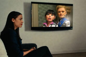 AOC watching a movie on her TV.
