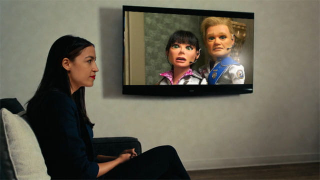AOC watching a movie on her TV.