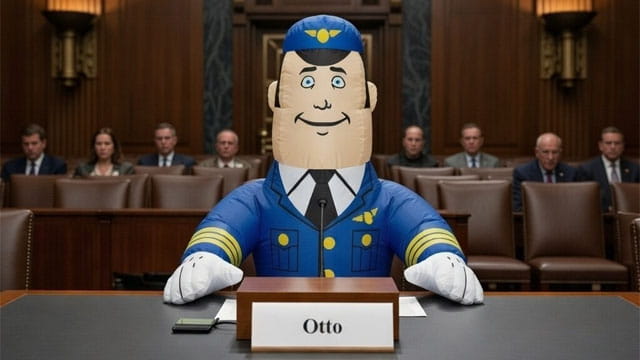 Otto the blow up autopilot from Airplane! sitting in Congress for the Jeffrey Epstein hearings.