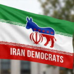 Red, white, and green Iran flag with a Democrat donkey on it.