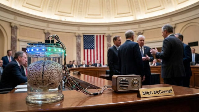 Mitch McConnell and Congress members in Senate.