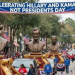 Presidents Day celebration with hundreds of people in a parade.