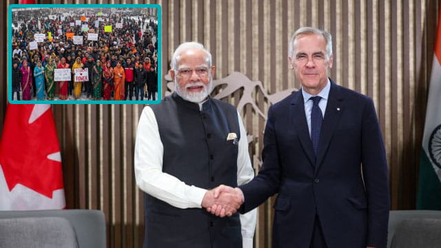 Canada Prime Minister Mark Carney shaking hands with India Prime Minister Narendra Modi.