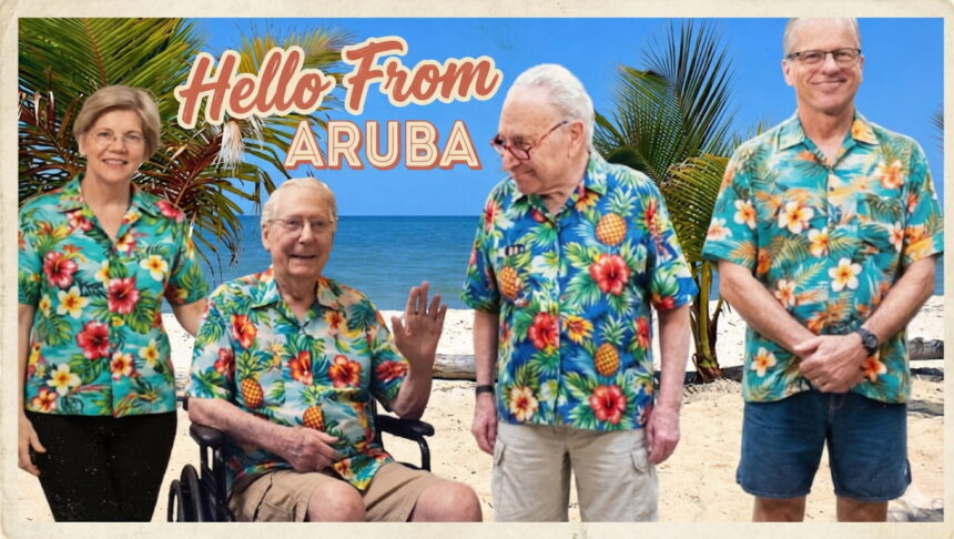 Congress members on a beach.