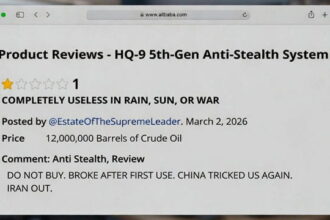 Parody Alibaba review by Iran on webpage,