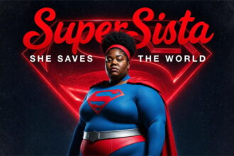 Fat black female actress wearing a Superman outfit at the Oscars.