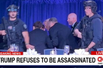 CNN news segment showing President Trump at the attempted assassination at White House Correspondent Dinner.