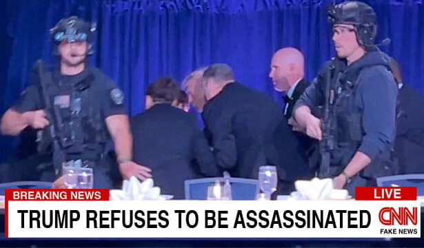 CNN news segment showing President Trump at the attempted assassination at White House Correspondent Dinner.