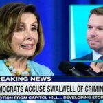Alleged Democrat criminals Nancy Pelosi and Eric Swalwell on a news program talking.