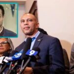Democrats speaking on stage about Trump assassination attempt.