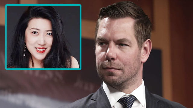 Male Congressman Eric Swalwell with Chinese female spy Fang Fang.