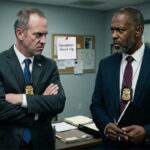 Two male FBI agents wearing suits inside of FBI office.