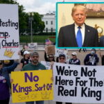 No Kings protesters outside White House protesting President Trump during King Charles visit.