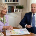 Jill Biden and Joe Biden sitting at home in a living room.