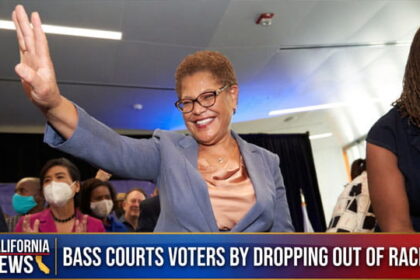 LA Mayor Karen Bass waving to California voters.