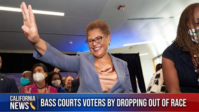 LA Mayor Karen Bass waving to California voters.