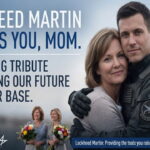 Lockheed Martin advertisement showing a man and woman hugging for Mother's Day.