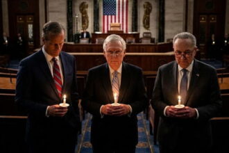 Male RINO Republicans in Congress holding a candlelight vigil inside of Congress.