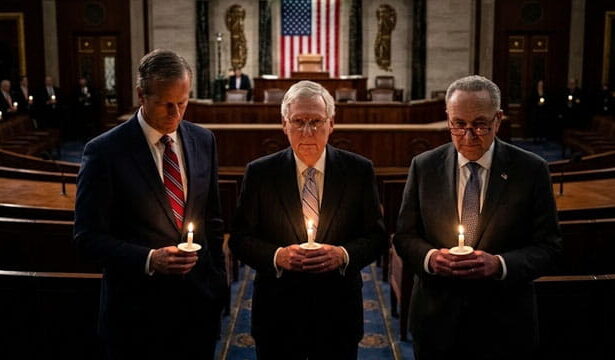 Male RINO Republicans in Congress holding a candlelight vigil inside of Congress.