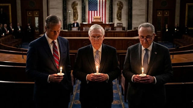 Male RINO Republicans in Congress holding a candlelight vigil inside of Congress.