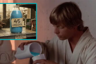 Star Wars Luke Skywalker drinking Galactic Empire blue milk.