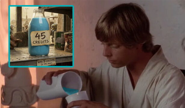 Star Wars Luke Skywalker drinking Galactic Empire blue milk.