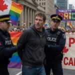 Canadian man being arrested by police at a Toronto, Canada Pride parade.