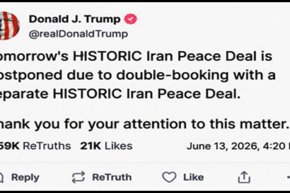 Parody Donald Trump Truth Social post on Iran Peace deal.