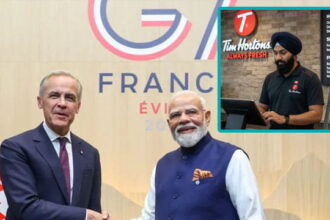 Canada's Mark Carney and India's Modi shaking hands at France G7.