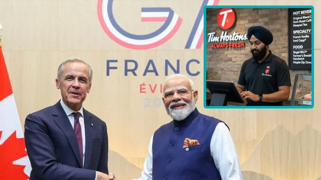 Canada's Mark Carney and India's Modi shaking hands at France G7.