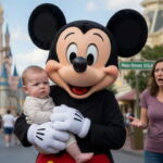 Disney Mickey Mouse holding baby at Disney World after Supreme Court decision.