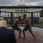 Donald Trump watching a cage match between a Haitian and a Somali.