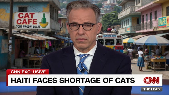 CNN Host Jake Tapper in front of a Haiti city street.