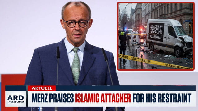 German leader Merz giving a speech on Islamic van terrorist attack.