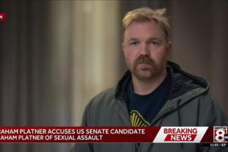 Graham Platner giving an interview regarding sexual assault allegations.