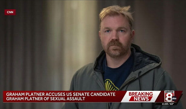 Graham Platner giving an interview regarding sexual assault allegations.