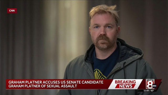 Graham Platner giving an interview regarding sexual assault allegations.