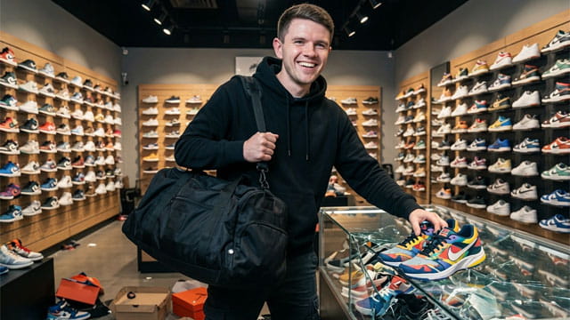 Texas Democrat James Talarico wearing black clothes looting a shoe store.