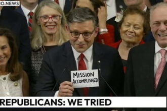 Republicans celebrating on stage a recent Democrat amnesty bill.